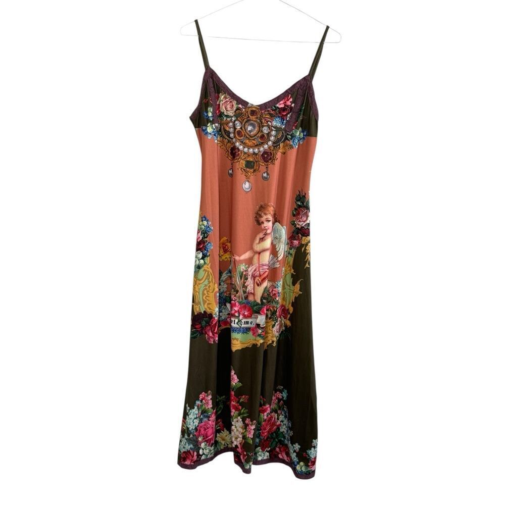 Vintage Inspired Cherub Midi Dress Angel Jewel Toned Romantic Bohemian Size S/M - Picture 2 of 9